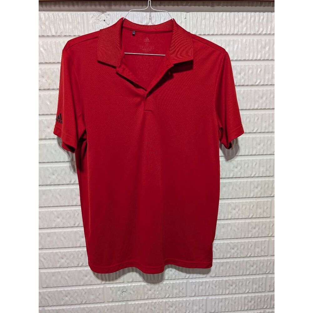 Adidas Men's Red Short-Sleeve Pointed Collar Primegreen Golf Polo Shirt Size M